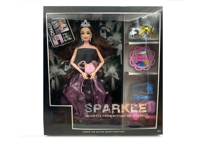 11.5-inch 9-joint solid body fashion evening dress Barbie with leather bag, cosmetic bag, rain gear, camera and handbag plastic accessories