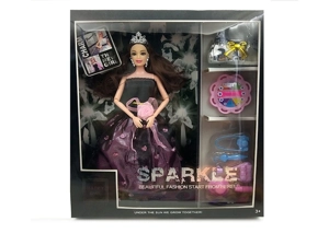 11.5-inch 9-joint solid body fashion evening dress Barbie with leather bag, cosmetic bag, rain gear, camera and handbag plastic accessories