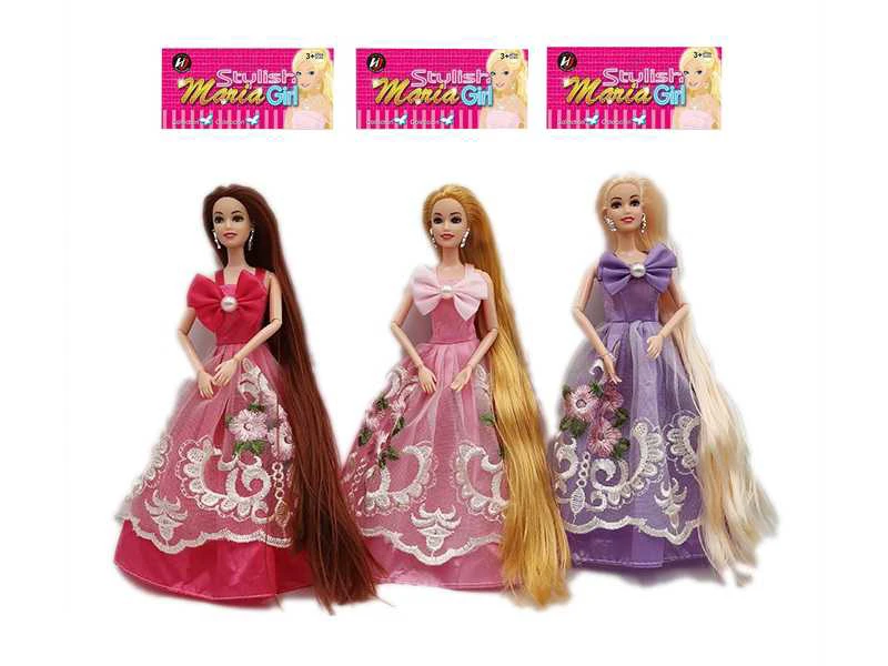 Baru kelas atas 11,5 inci padat rambut panjang sendi gaun putri Barbie tiga campuran acak.