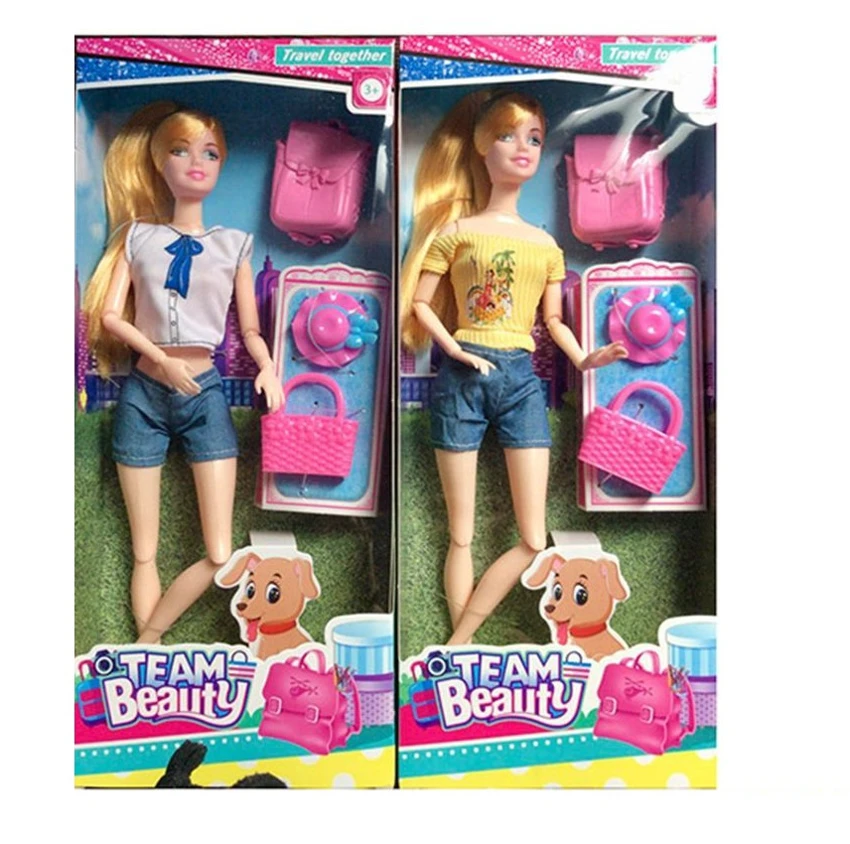 11.5 Inch Solid 11 sendi mode kasual Barbie dengan tas sekolah + topi tas tangan 2 campuran