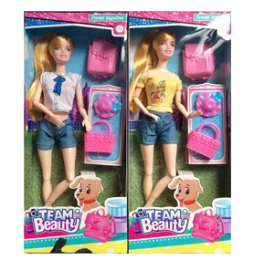 11.5 Inch Solid 11 sendi mode kasual Barbie dengan tas sekolah + topi tas tangan 2 campuran