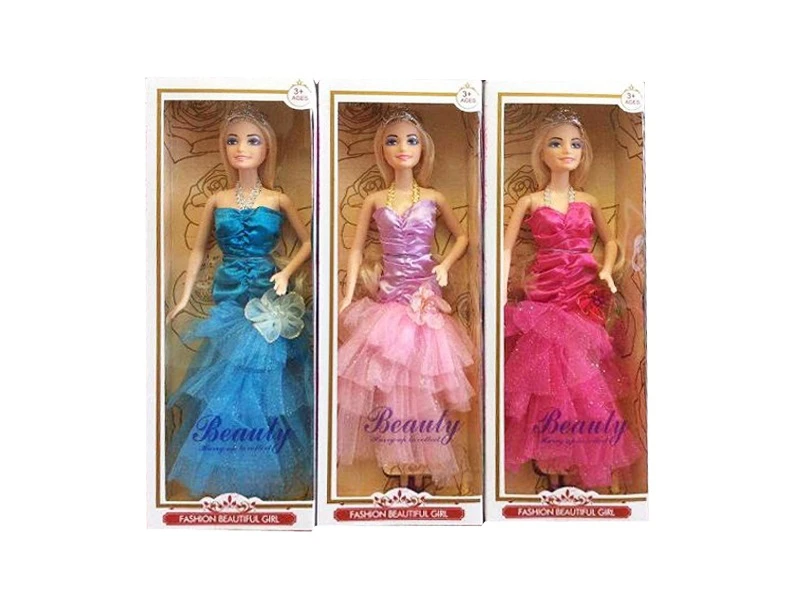 Kotak kelas atas 11,5 inci gaun malam padat Barbie dengan mahkota tiga campuran.