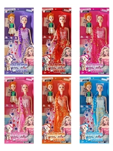 XD003A4, 11 inci 5 sendi badan padat Barbie ibu bapa dan anak patung Barbie panjang rambut dengan tudung telinga dengan pakaian gantung (6 campuran)