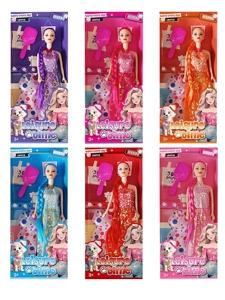 XD003A5, 11-inch 5-joint solid body Barbie doll, long braided hair with earring, hanging clothes and comb (6 styles mixed)