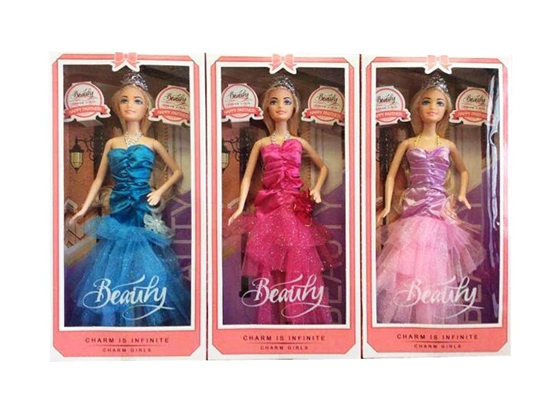 Premium boxed 11.5-inch solid body evening dress Barbie with crown, 3 styles mixed pack