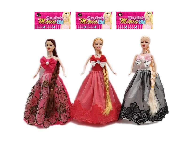 Baru kelas atas 11,5 inci padat rambut panjang sendi gaun putri Barbie tiga campuran acak.