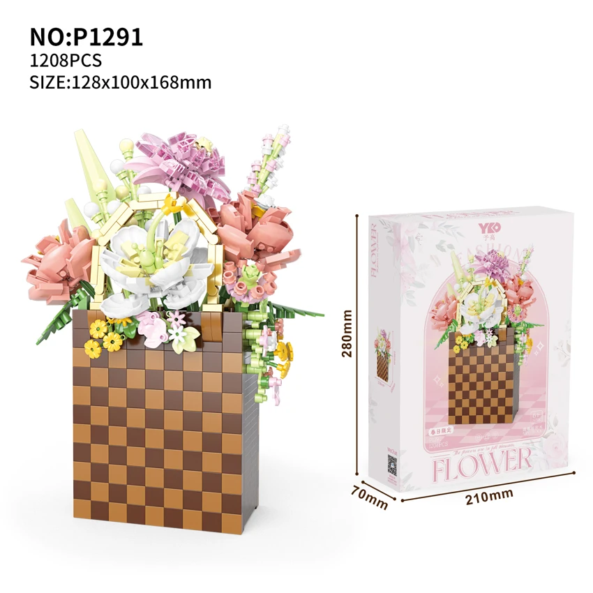 Spring Limited Edition - Plaid Bag Flower Basket (1208PCS)