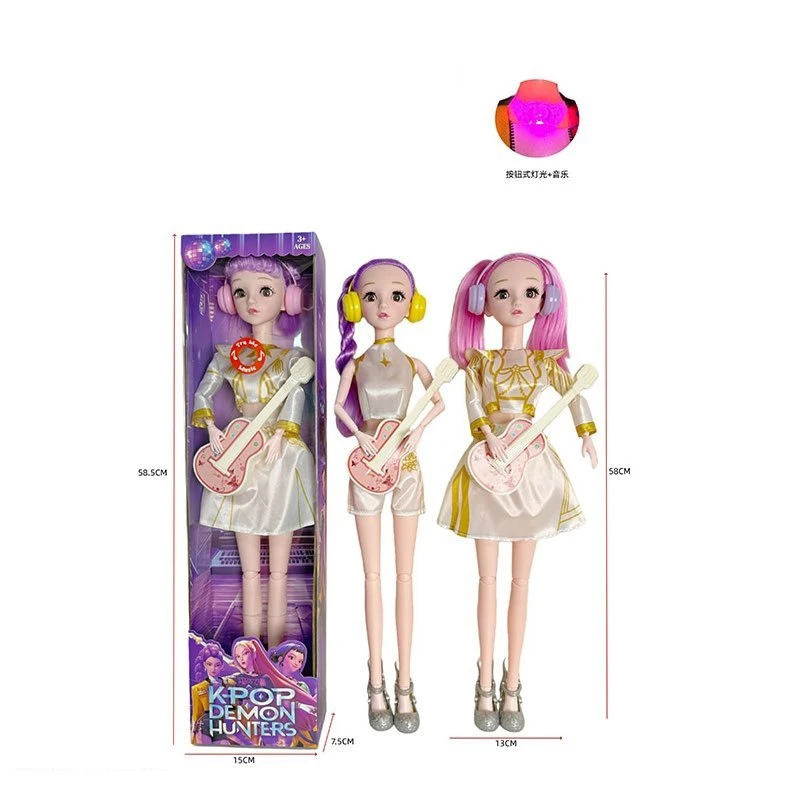 Spot Goods Witch Hunter Girl Group K-POP, 22-inch 11-joint with 8D realistic eyes, window box packing, built-in light, music and theme song, Lumi Zoe Mila vinyl doll equipped with big guitar and earphone