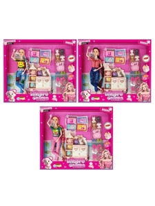 XD002B7, non-pelanggaran 11 inci padat 12 sendi tubuh Barbie kepang panjang dengan paku telinga dengan aksesoris anjing blast (3 campuran)