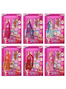 XD001C2, 11-inch 5-joint solid body Barbie doll, long braided hair with earring, blister dog accessory (6 styles mixed)