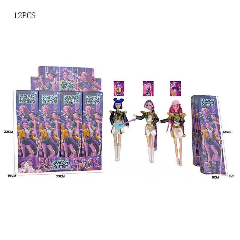 Pemburu sihir K-POP dengan gitar, topi, mikrofon, fon kepala 11 inci 12 sendi kotak buta pepejal 12PCS