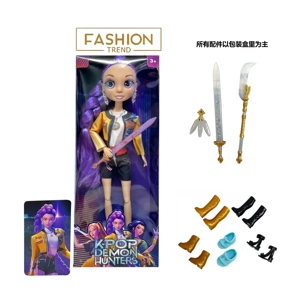 K-POP Rainbow Demon Hunt Series 1 - to - 1 12 inci 12 sendi tubuh padat mata kaca asli kejutan boneka wanita berburu setan dengan anting-anting dengan pedang berburu setan dengan kartu emas mink