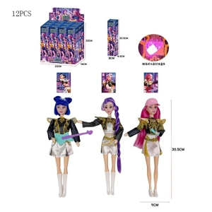 Witch Hunter Girl Group K-POP, with card, guitar, hat, microphone, earphone and colorful light & music, 11-inch 12-joint solid body, blind box packing, 12PCS