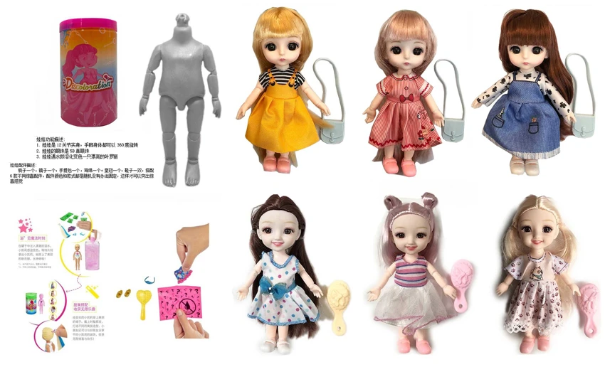 Boneka garam mandi terbaru 6,5 inci 12 sendi 6D boneka mata yang indah dengan 6 aksesori kejutan yang berbeda