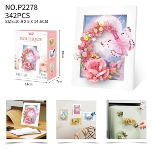 Pink Butterfly Flower Moonlight Photo Frame Blocks (Magnetic Blocks + Wooden Photo Frame)