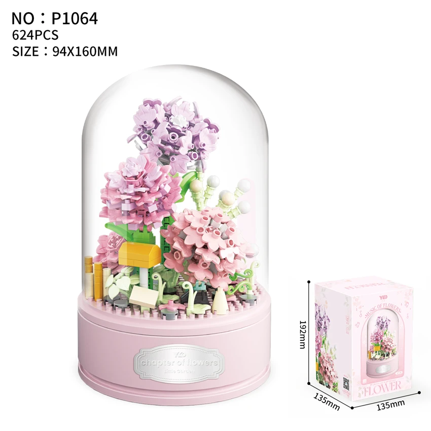 Flower Waltz Pink Carnation Music Box (Transparent Cover + Rotating Music Base)