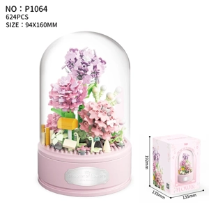 Flower Waltz Pink Carnation Music Box (Transparent Cover + Rotating Music Base)