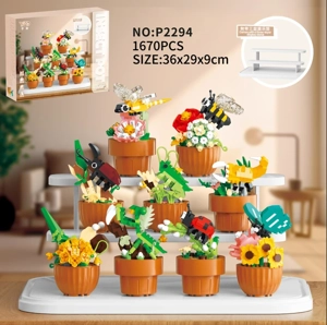 Insect Potted Plant Set - 9 Styles Full Set With 3-layer Display Rack (1779PCS)