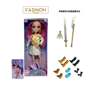 K-POP Rainbow Witch Hunter Series 1:1, 12-inch 12-joint solid body with real glass eyes, surprise girl group doll with earrings, equipped with witch hunter broadsword and one golden card