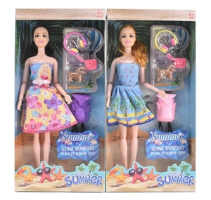 Summer swimsuit 11.5-inch 12-joint solid body female Barbie with earphones, pet, camera and backpack