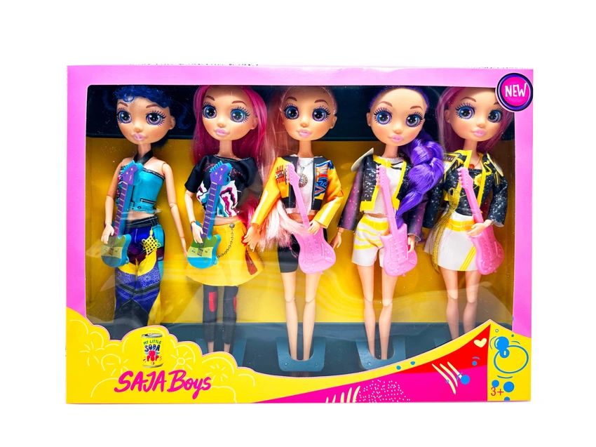 K-POP Rainbow Witch Hunter Series 1:1, 12-inch 12-joint solid body with real glass eyes, surprise girl group doll with guitar, 5 styles mixed pack