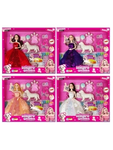 XD002B10, tidak melanggar 11 inci badan pepejal 12 sendi badan Barbie menggantung manik-manik bunga kepingan pakaian dengan tudung telinga dengan aksesori anjing plastik (4 campuran)