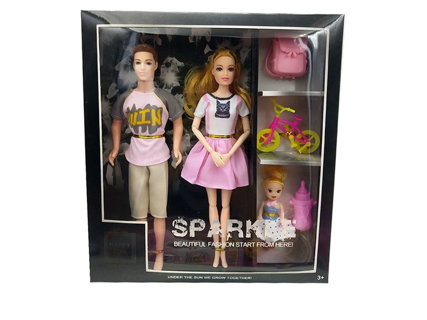 11.5-inch fashion evening dress male and female mixed pack with mini Barbie, backpack, bicycle and milk bottle accessories
