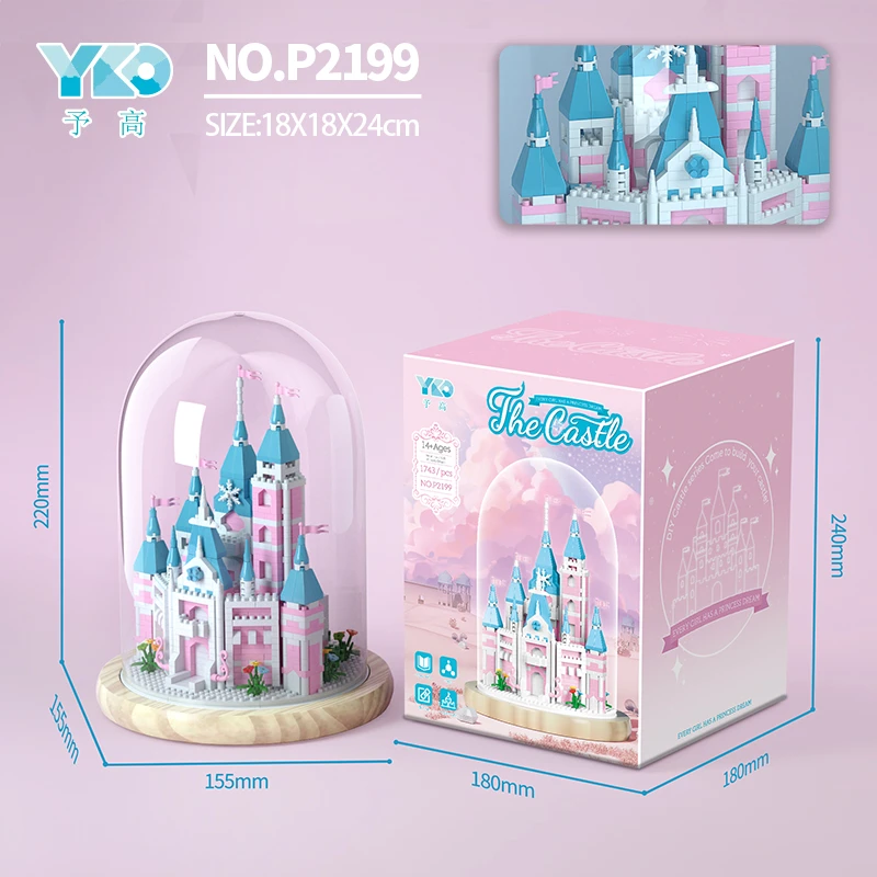 Kastil Pink (dengan penutup transparan + dasar kayu)
