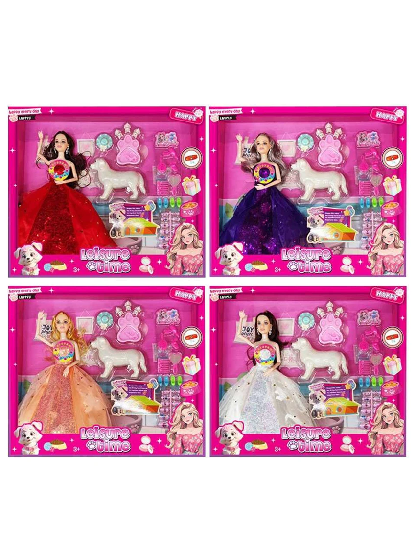XD002A10, tidak melanggar 11 inci badan pepejal 12 sendi badan Barbie menggantung manik-manik bunga kepingan pakaian dengan tudung telinga dengan aksesori anjing plastik dengan muzik cahaya (4 campuran)