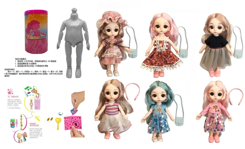 Boneka garam mandi terbaru 6,5 inci 12 sendi 6D boneka mata yang indah dengan 6 aksesori kejutan yang berbeda