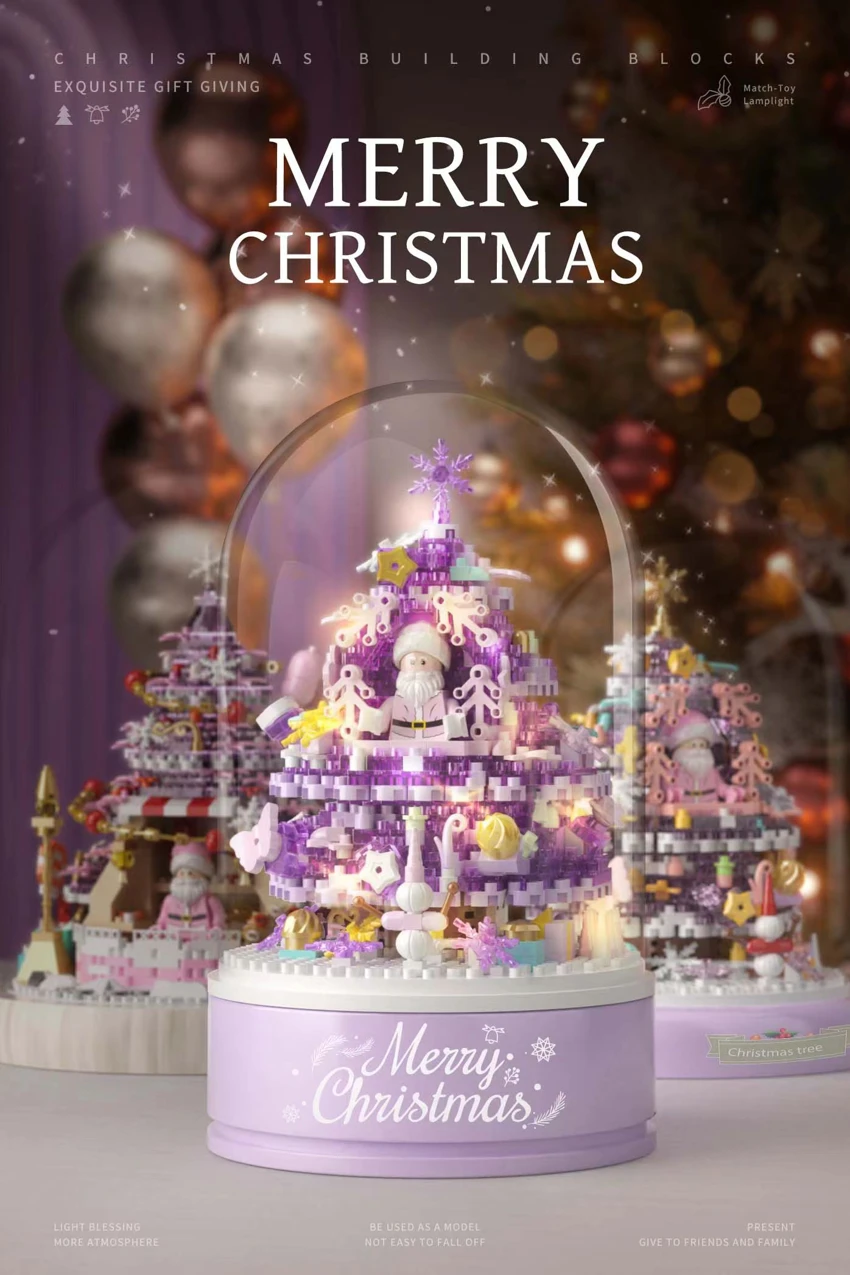 Purple Crystal Christmas Tree Music Box (With Light + Transparent Cover + Music Box) 617PCS