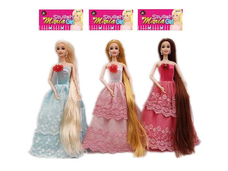 Baru kelas tinggi 11.5 inci padat rambut panjang sendi Puteri gaun Barbie tiga campuran rawak