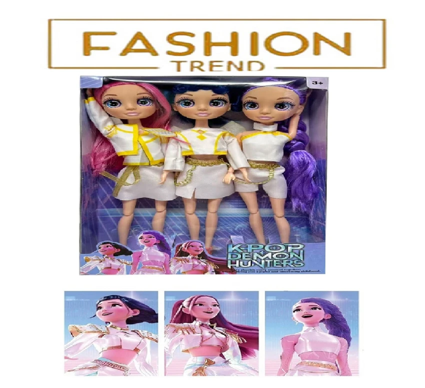 K-POP pelangi siri pemburu hantu 12 inci 12 sendi badan pepejal kaca sebenar mata kejutan boneka kumpulan pemburu hantu 3 orang campuran, kad emas mink