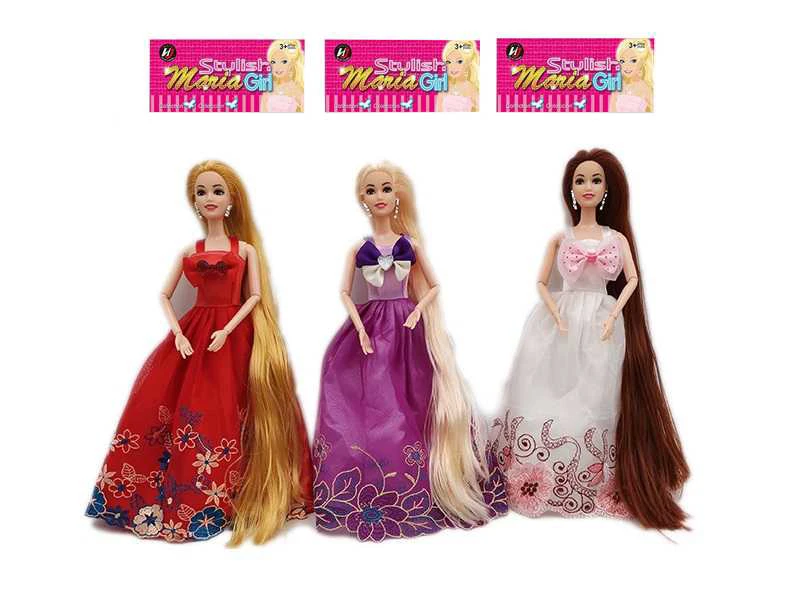 New Premium 11.5-inch solid body long-haired joint princess Barbie with full dress, 3 styles random mixed pack