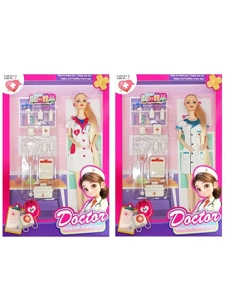 XD007A4, 11 inci 12 sendi badan pepejal Barbie Barbie rambut panjang jururawat dengan peralatan perubatan (2 campuran)