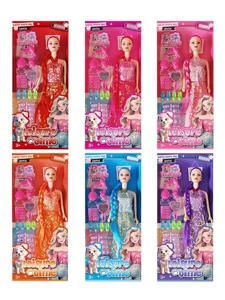 XD003A2, 11 inci 5 sendi badan pepejal Barbie anak patung panjang kepang Barbie dengan tudung telinga dengan alat kelengkapan kuku plastik (6 jenis campuran)
