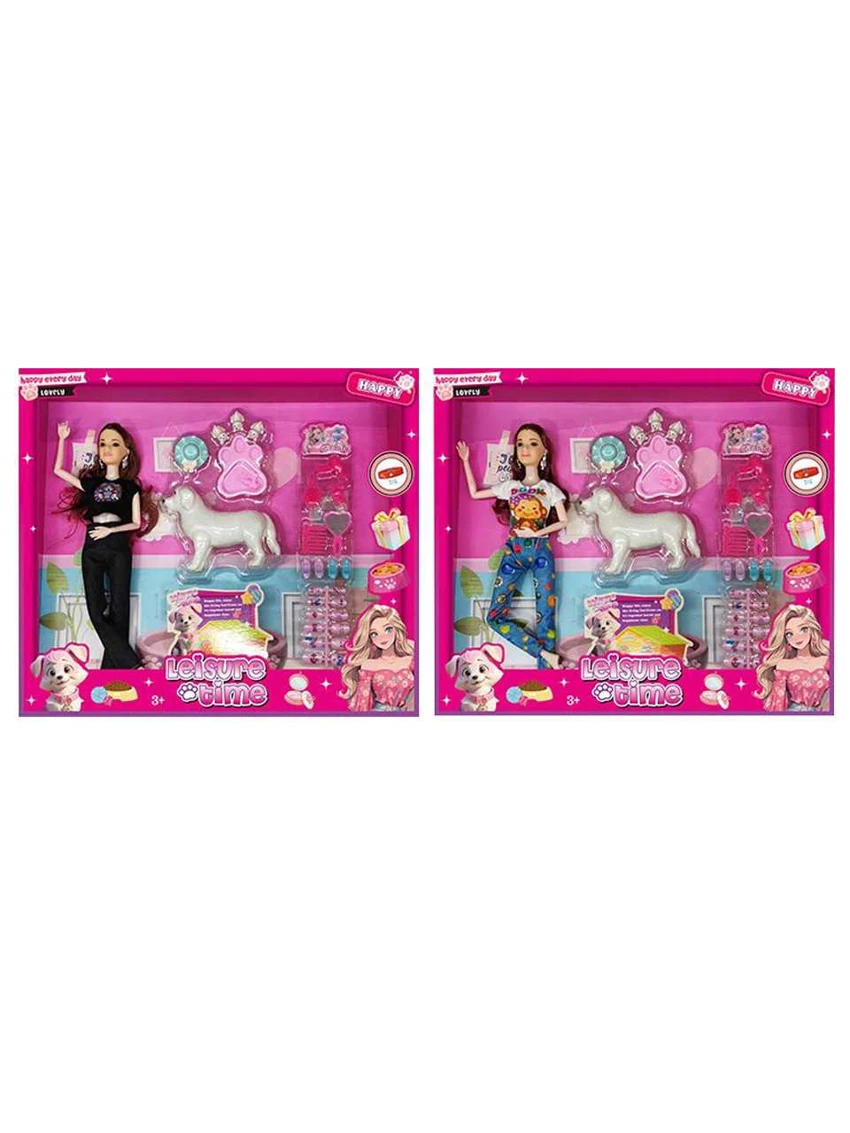 XD002B2, non-pelanggaran 11 inci padat 12 sendi tubuh Barbie menggantung bunga dengan paku telinga dengan aksesoris anjing plastik (2 campuran)