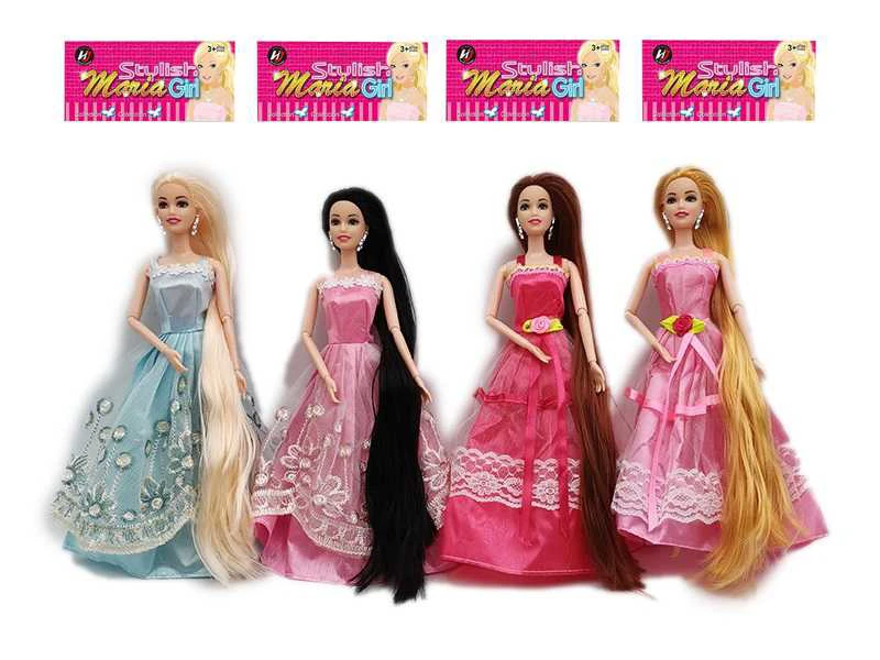 New Premium 11.5-inch solid body long-haired joint princess Barbie with full dress, 4 styles random mixed pack