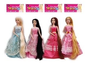 New Premium 11.5-inch solid body long-haired joint princess Barbie with full dress, 4 styles random mixed pack