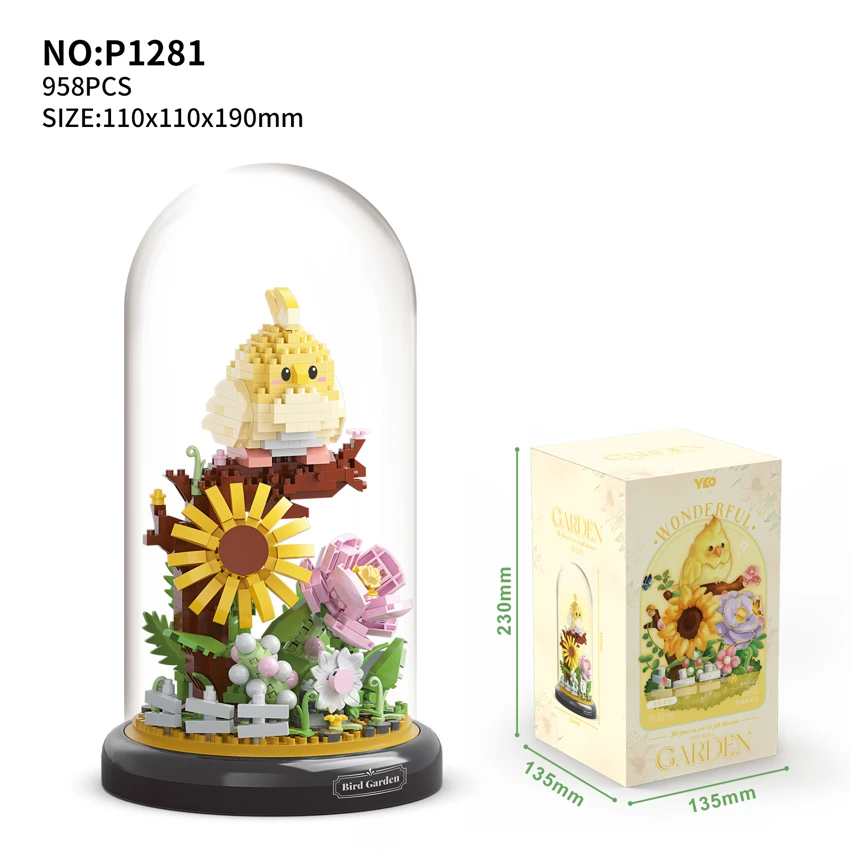 Taman burung + penutup transparan + dasar hitam (958PCS)