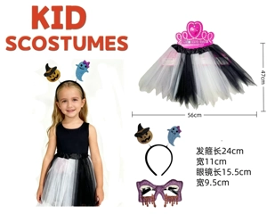 Home Halloween kanak-kanak Role Playing skirt renda + tali rambut Halloween + cermin mata Halloween (tebal) hitam putih