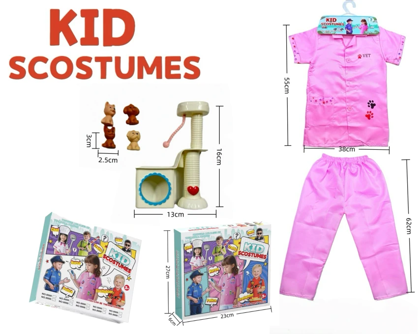Anak-anak lintas batas di rumah DIY pakaian peran bermain hewan peliharaan dokter blus + celana + set 5 potong (model tebal) (model kotak warna) bubuk