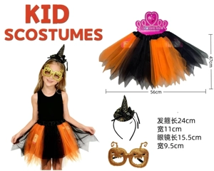Home Halloween kanak-kanak Role Playing skirt renda + tali rambut Halloween + kacamata labu (tebal)