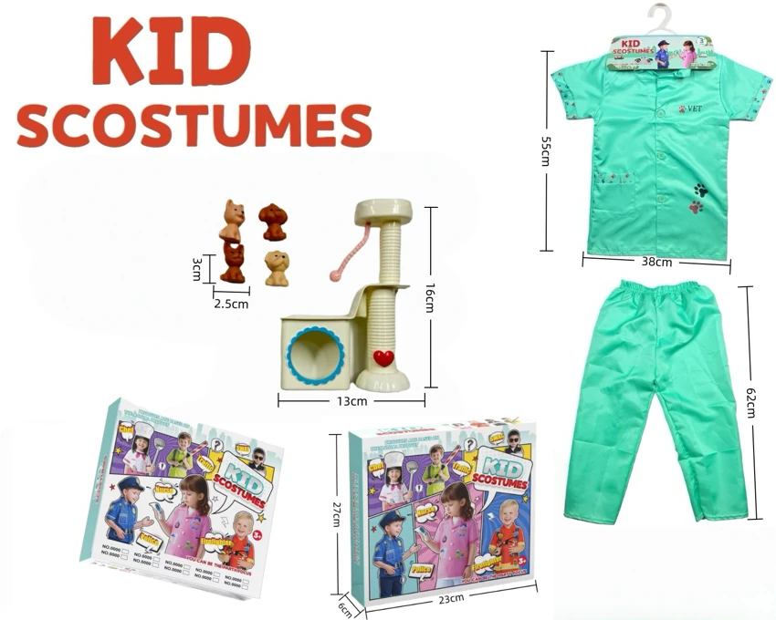 Cross-border Kids Pretend Play DIY Pet Doctor Top & Pants, 5-Piece Set (Thickened, Color Box), Green