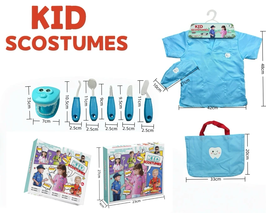 Anak-anak lintas batas pergi ke rumah DIY pakaian peran bermain pakaian dokter gigi + topi + tas + set 6 buah (model tebal) (model kotak warna)