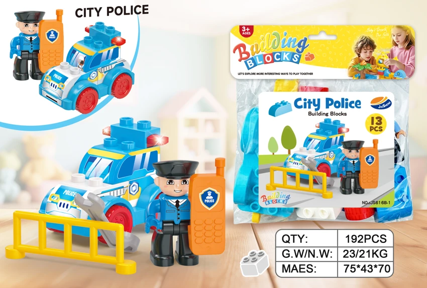 DIY Creative Police Car Desktop Large Particle Building Blocks Compatible with Lego, Educational Toy, 13PCS