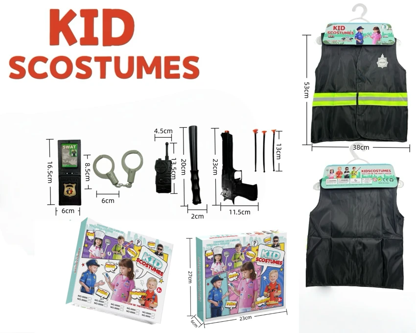 Cross-border anak-anak di rumah pakaian DIY peran bermain polisi rompi reflektif + set 8 pcs (model tebal) (model kotak warna) Hitam