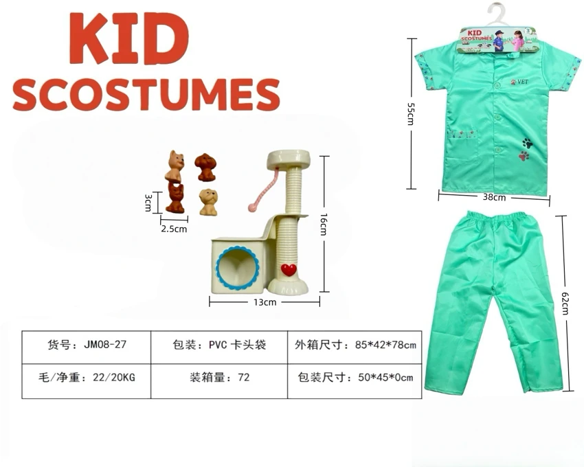 Cross-border Kids Pretend Play DIY Pet Doctor Top & Pants, 5-Piece Set (Thickened), Green