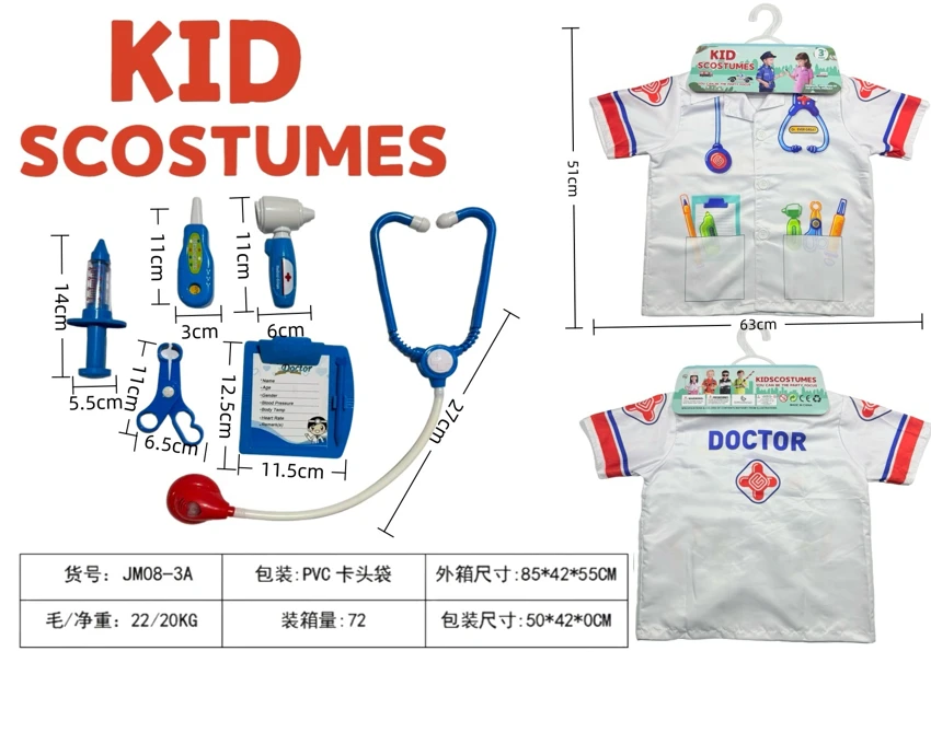 Cross-border Kids Pretend Play DIY Doctor Costume, 6-Piece Set (Thickened), White