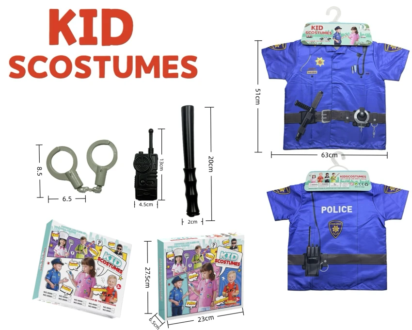 Kids Pretend Play DIY Police Costume, 3-Piece Set (Thickened, Color Box)